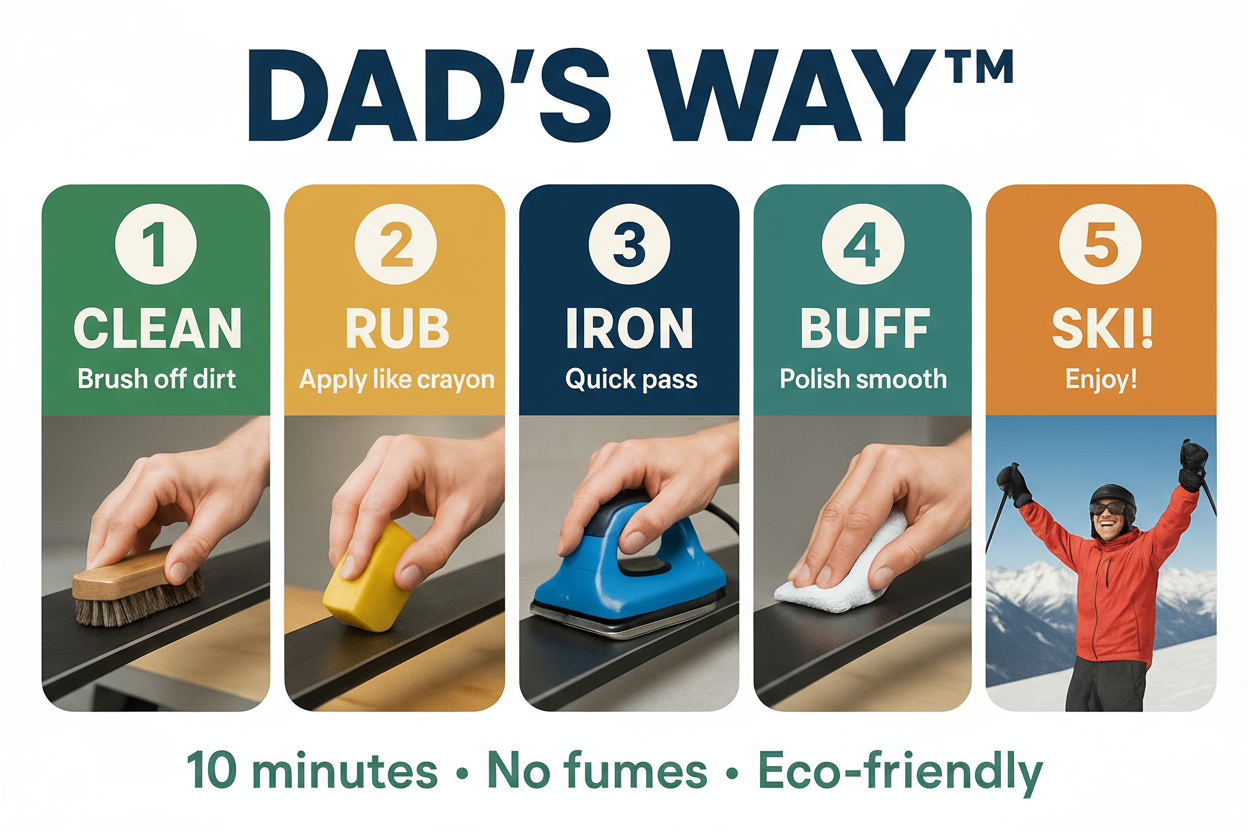 Dad's Way - 5 Step Process: Clean, Rub, Iron, Buff, Ski